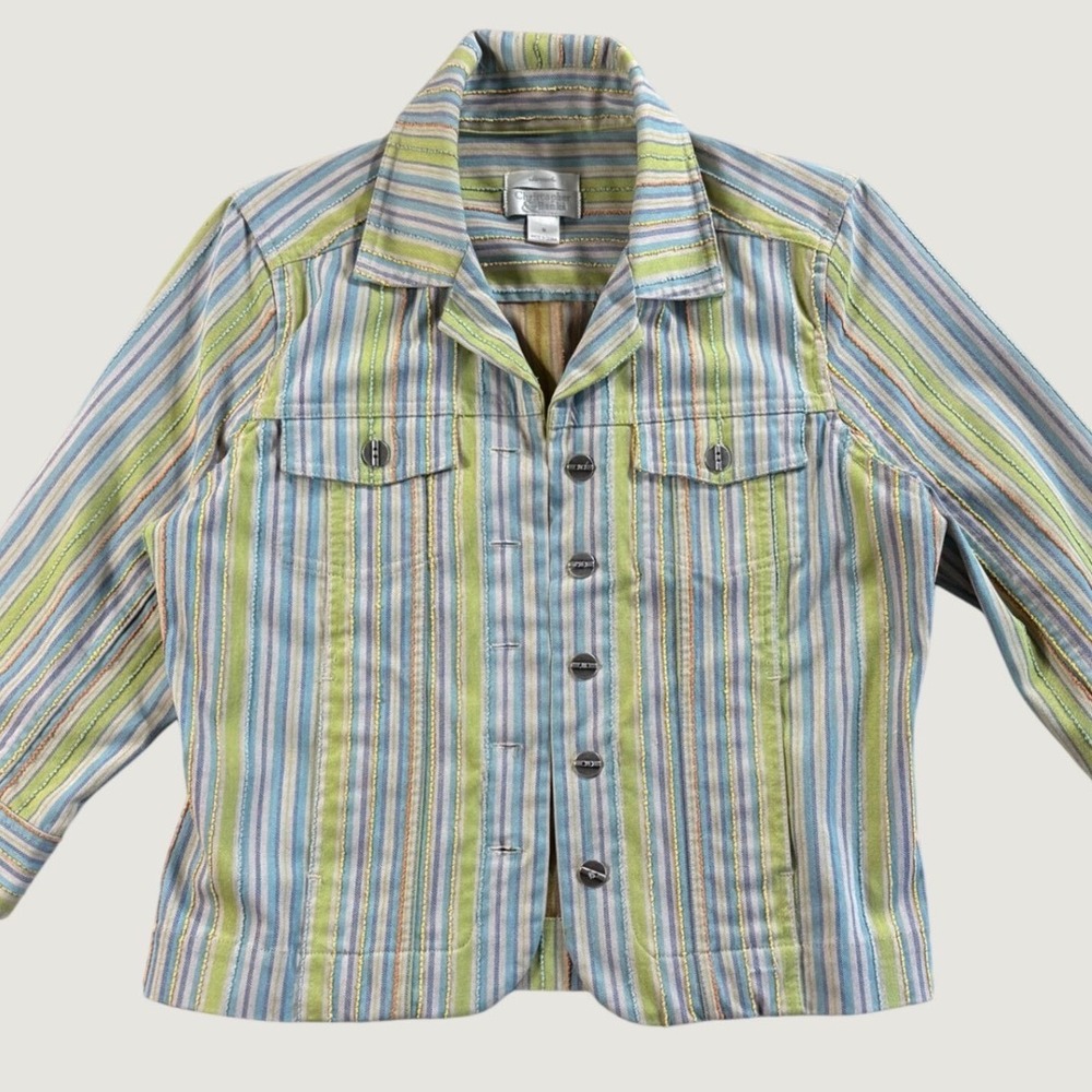 Christopher & Banks Striped Jacket Womens Small Pastel Green Preppy Y2K Cotton